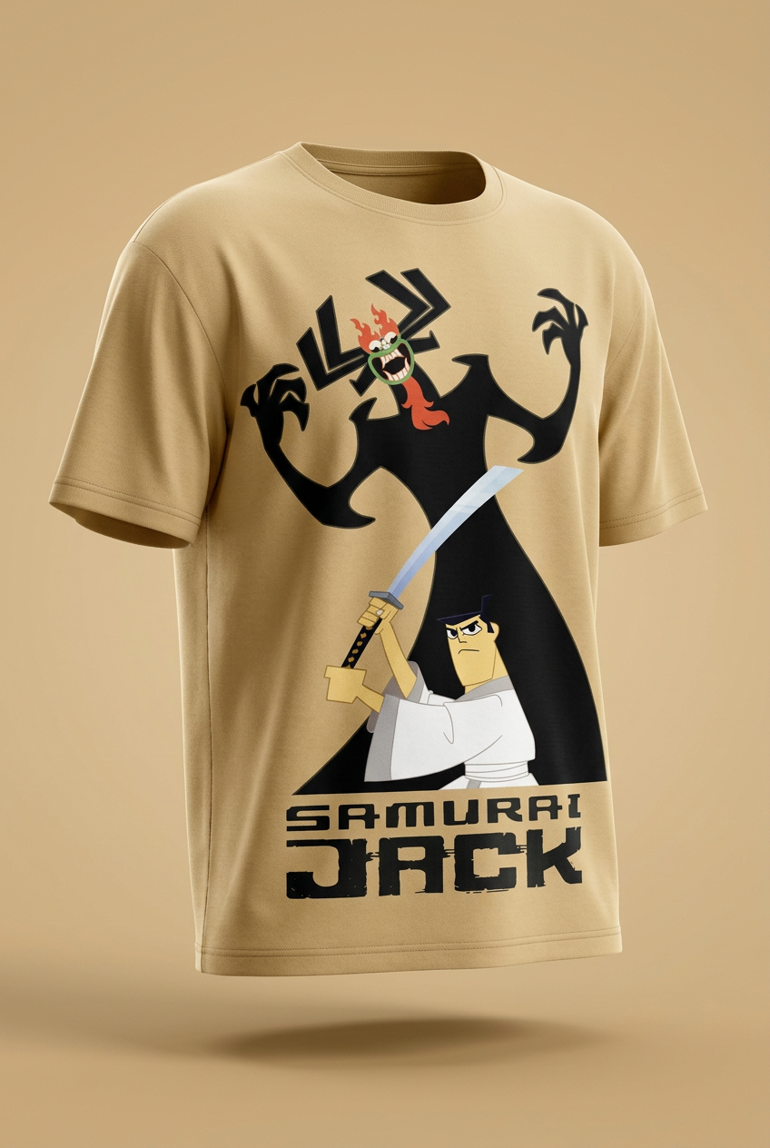 Samurai Jack and Aku relaxed regular-fit tee angled garment-only view