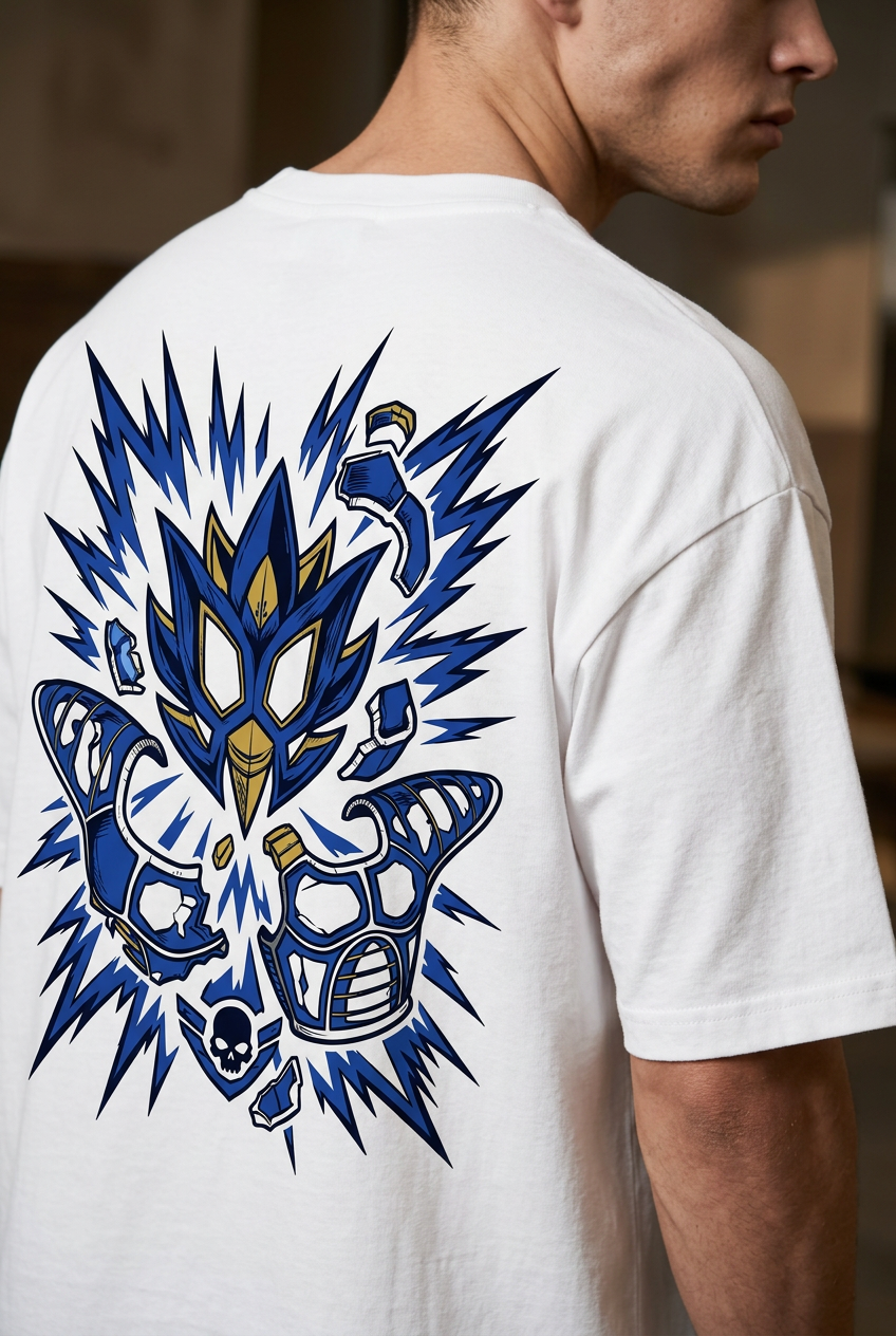 Vegeta blue and gold-tone back artwork detail
