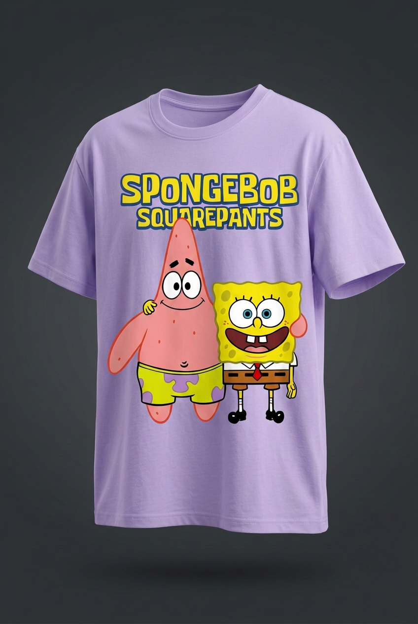 SpongeBob and Patrick lavender tee angled mockup