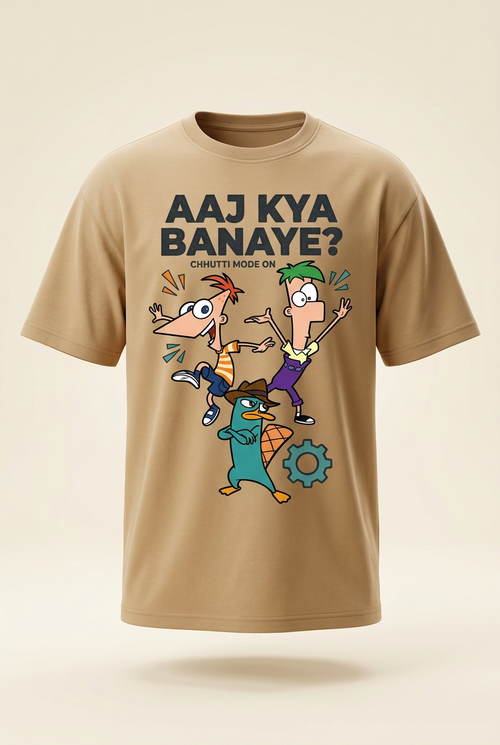 Aaj Kya Banaye? Phineas & Ferb Beige Graphic Tee