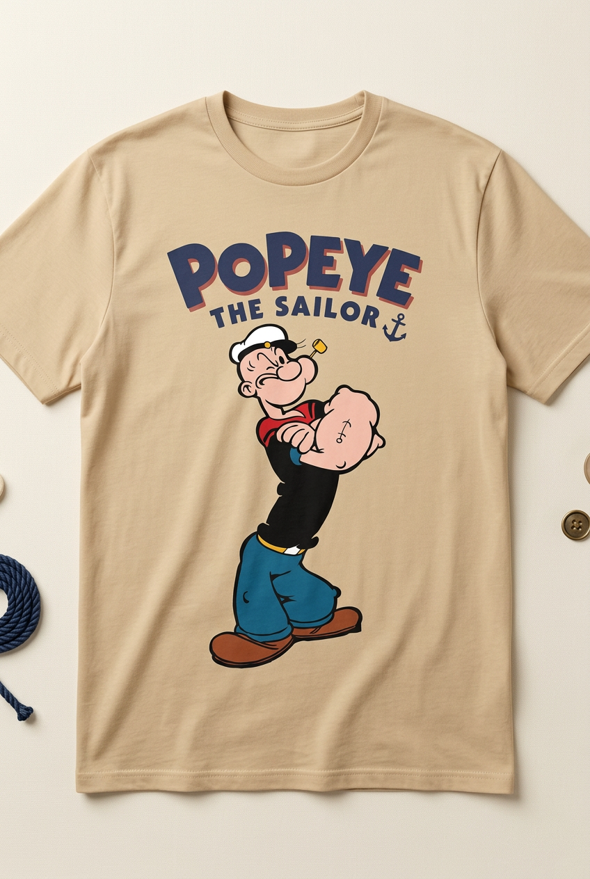 Popeye The Sailor sand-beige graphic tee flat lay