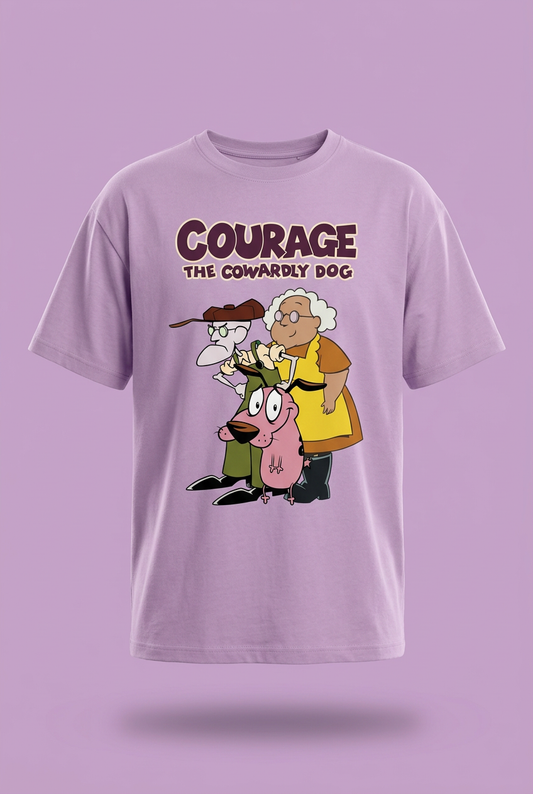 Courage the Cowardly Dog lavender tee front garment-only mockup