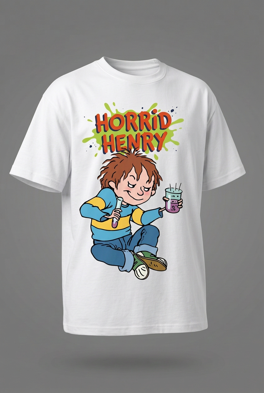 Horrid Henry white tee angled mockup