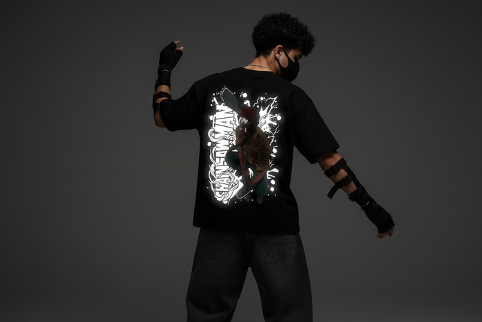 Chain saw man Reflective oversize drop shoulder t shirt
