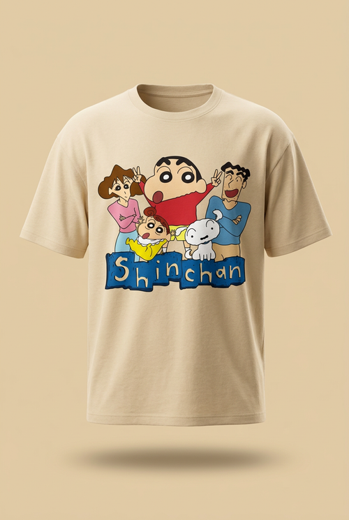 Shinchan Family Sand Beige Graphic Tee