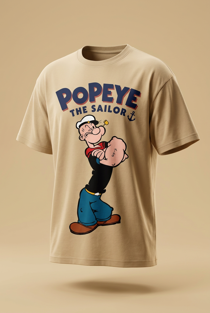 Popeye sand-beige relaxed regular-fit tee angled garment-only view