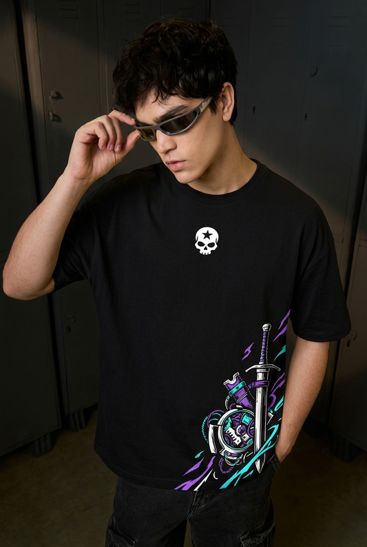 Trunks black oversized tee front