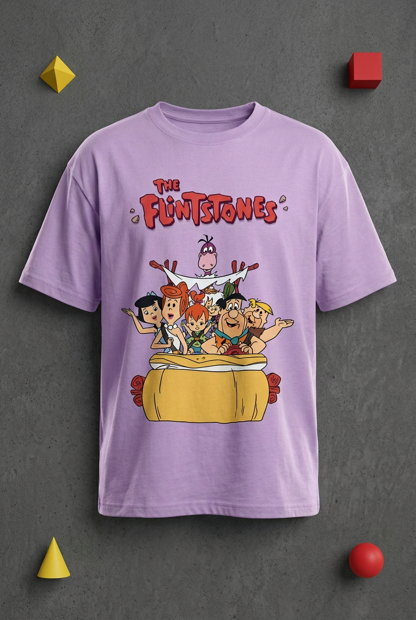 The Flintstones lavender tee styled flat lay