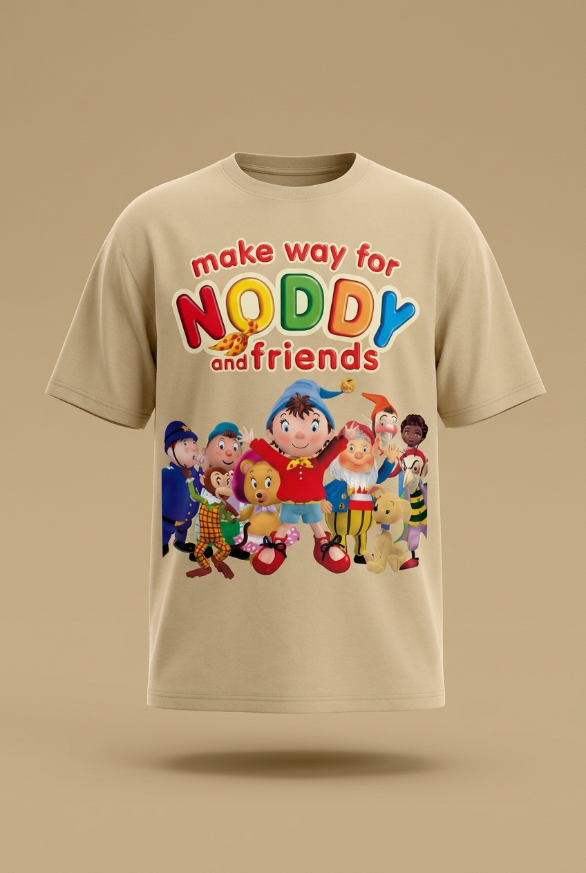 Noddy and friends sand-beige tee, garment-only 3D front view