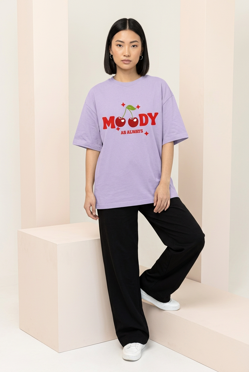 Moody As Always oversized tee with black wide-leg trousers