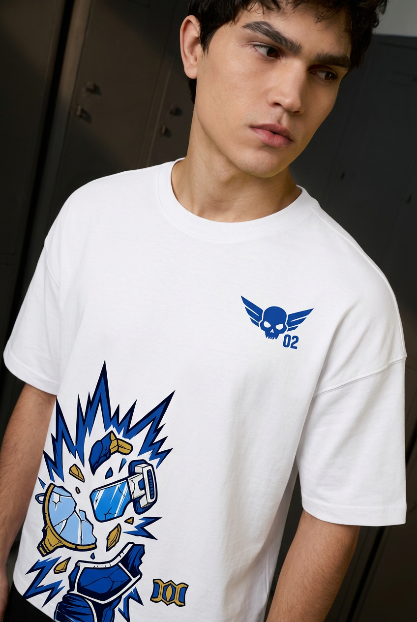 Vegeta white oversized tee front portrait