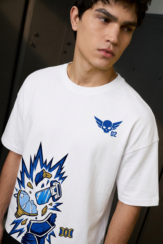Vegeta white oversized tee front portrait