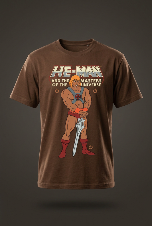 He-Man coffee-brown graphic tee front garment-only mockup