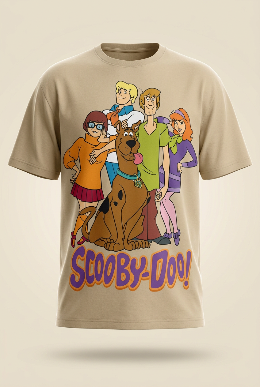 Scooby-Doo Mystery Inc sand-beige tee garment-only front mockup