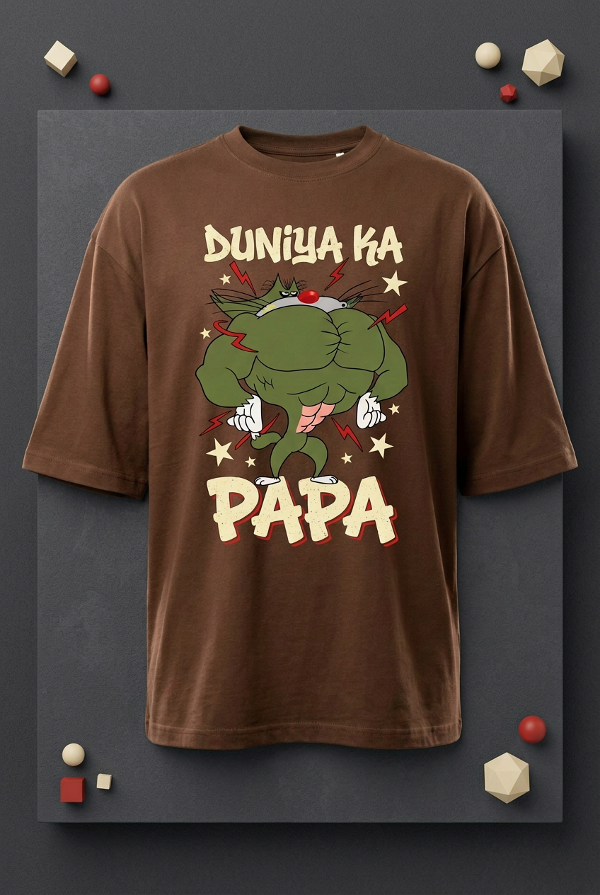 Duniya Ka Papa coffee-brown tee styled flat lay
