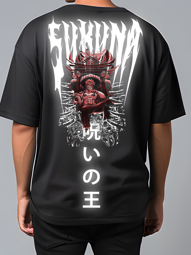 SUKUNA KING Reflective oversize drop shoulder t shirt